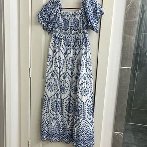See and be Seen blue and white embroidered dress, NWT